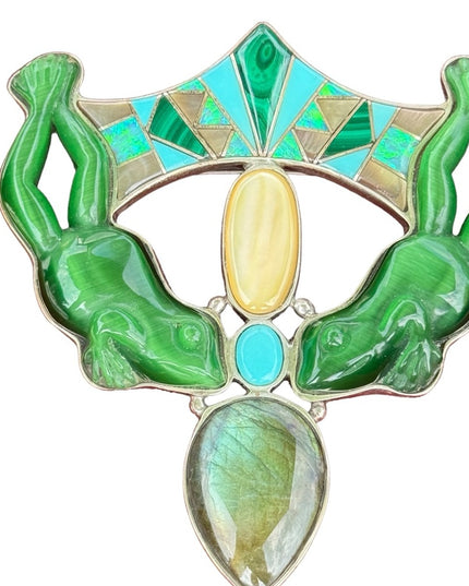 RARE  Sajen 925 Sterling silver brooch pendant gemstone inlay frog state…
