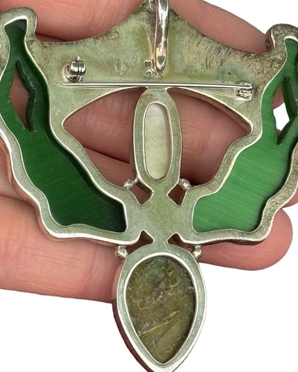 RARE  Sajen 925 Sterling silver brooch pendant gemstone inlay frog state…