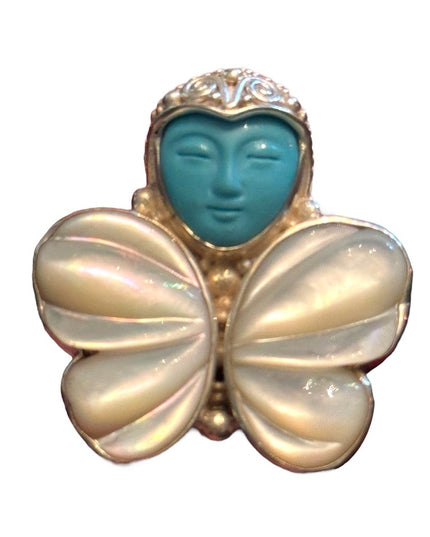 RARE Sajen Sterling silver ring goddess Restored turquoise & mop butterf…
