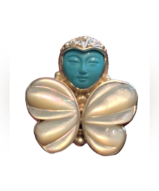 RARE Sajen Sterling silver ring goddess Restored turquoise & mop butterf…