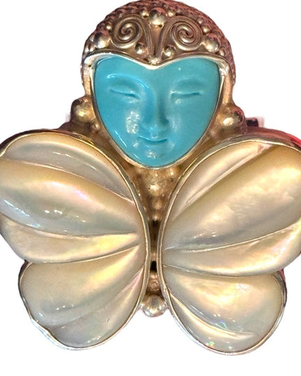 RARE Sajen Sterling silver ring goddess Restored turquoise & mop butterf…