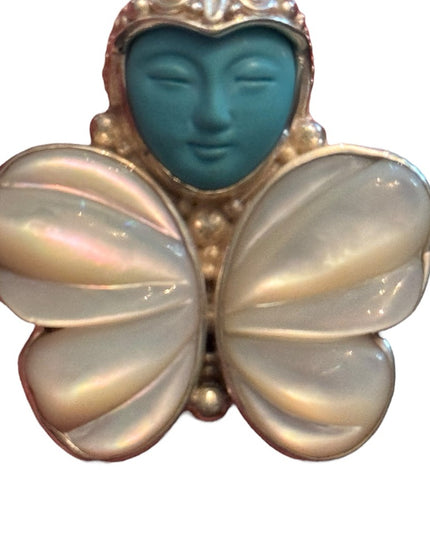 RARE Sajen Sterling silver ring goddess Restored turquoise & mop butterf…