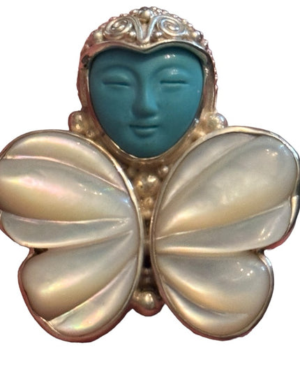 RARE Sajen Sterling silver ring goddess Restored turquoise & mop butterf…