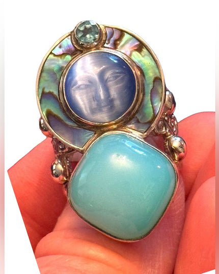 RARE Sajen Sterling silver ring moonface moon goddess Recon turquoise to…