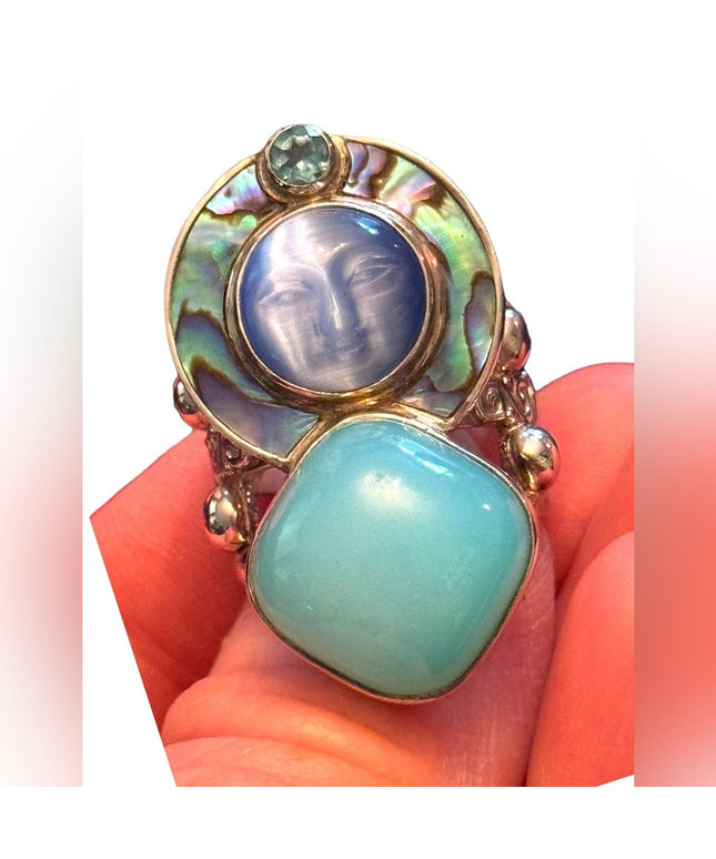 RARE Sajen Sterling silver ring moonface moon goddess Recon turquoise to…