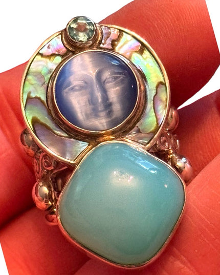 RARE Sajen Sterling silver ring moonface moon goddess Recon turquoise to…