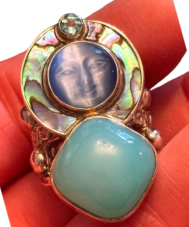 RARE Sajen Sterling silver ring moonface moon goddess Recon turquoise to…
