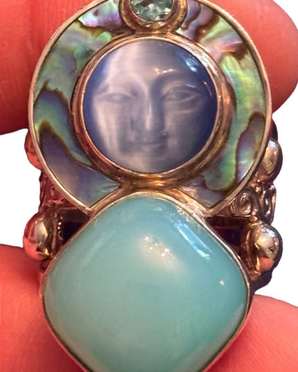 RARE Sajen Sterling silver ring moonface moon goddess Recon turquoise to…