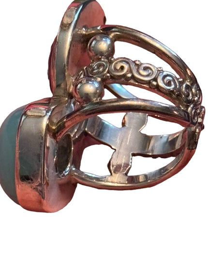 RARE Sajen Sterling silver ring moonface moon goddess Recon turquoise to…