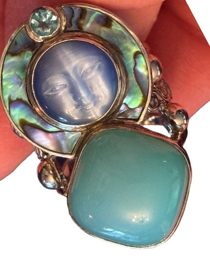 RARE Sajen Sterling silver ring moonface moon goddess Recon turquoise to…