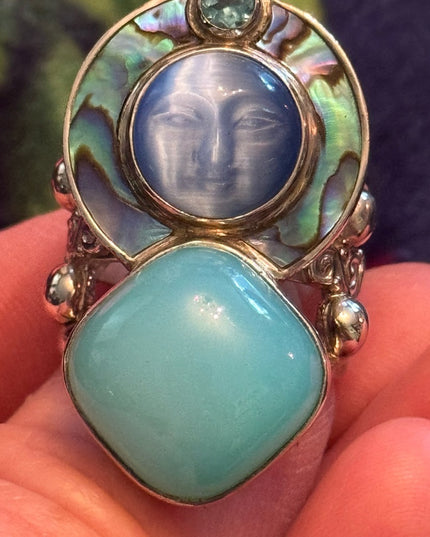 RARE Sajen Sterling silver ring moonface moon goddess Recon turquoise to…