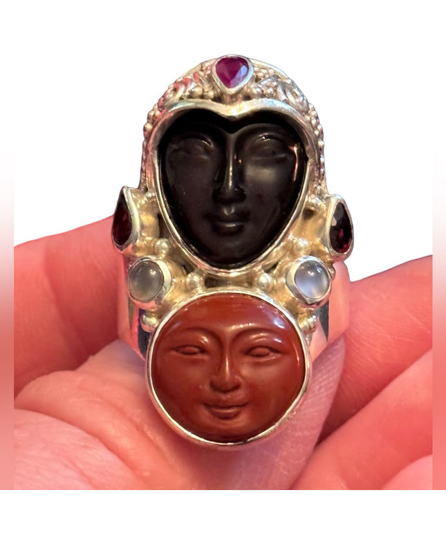 - RARE Sajen Sterling silver ring goddess Red Jasper & semi precious stone…