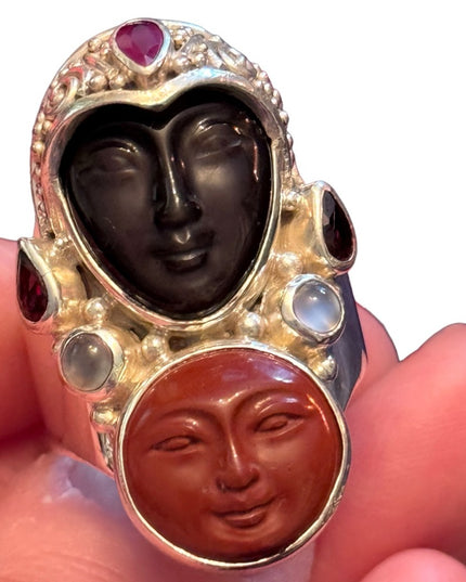- RARE Sajen Sterling silver ring goddess Red Jasper & semi precious stone…