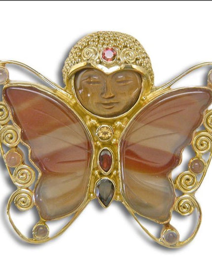 RARE Sajen Agate BUTTERFLY GODDESS  garnet GP sterling silver Brooch pen…