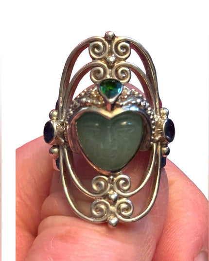 RARE Sajen Sterling silver ring goddess GREEN QUARTZITE RAINBOW Teal QUA…