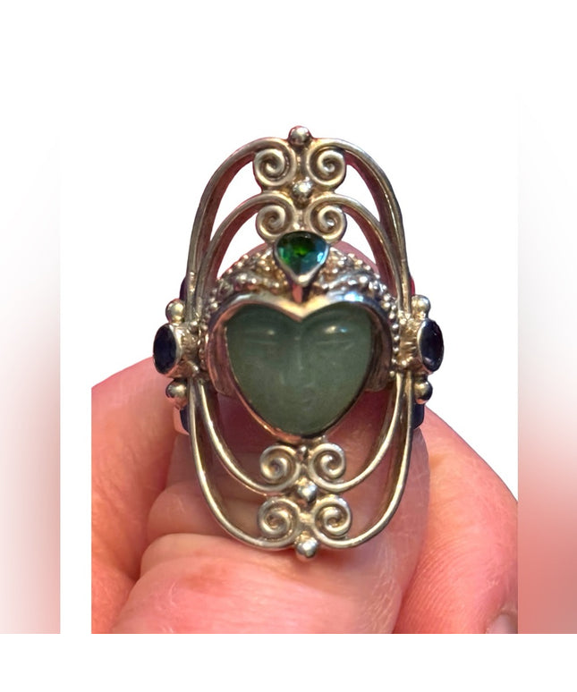 RARE Sajen Sterling silver ring goddess GREEN QUARTZITE RAINBOW Teal QUA…