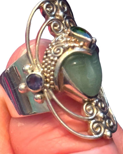 RARE Sajen Sterling silver ring goddess GREEN QUARTZITE RAINBOW Teal QUA…