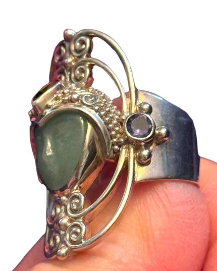 RARE Sajen Sterling silver ring goddess GREEN QUARTZITE RAINBOW Teal QUA…