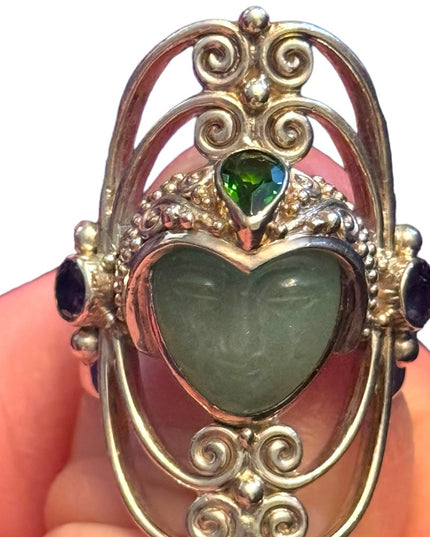 RARE Sajen Sterling silver ring goddess GREEN QUARTZITE RAINBOW Teal QUA…