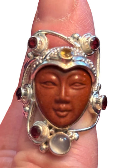 RARE Sajen Sterling silver ring goddess red jasper garnet moomstone Bale…