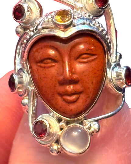 RARE Sajen Sterling silver ring goddess red jasper garnet moomstone Bale…
