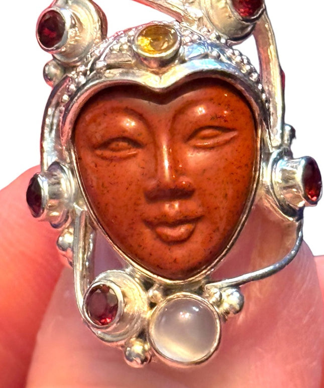 RARE Sajen Sterling silver ring goddess red jasper garnet moomstone Bale…