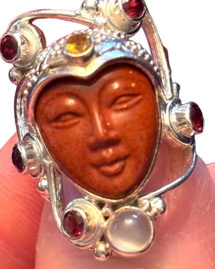 RARE Sajen Sterling silver ring goddess red jasper garnet moomstone Bale…
