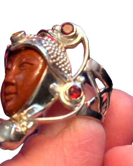 RARE Sajen Sterling silver ring goddess red jasper garnet moomstone Bale…