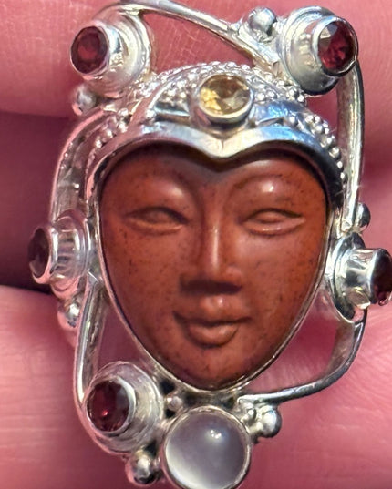RARE Sajen Sterling silver ring goddess red jasper garnet moomstone Bale…