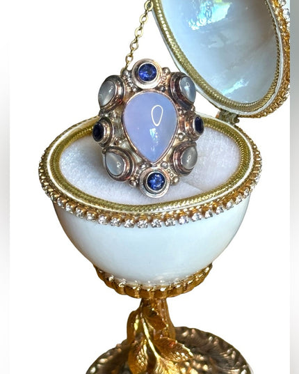 Sajen sterling silver 925 substancial moonstone amethyst chalcedony ring