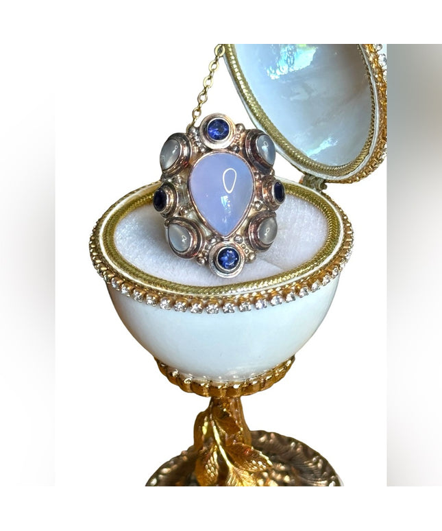 Sajen sterling silver 925 substancial moonstone amethyst chalcedony ring
