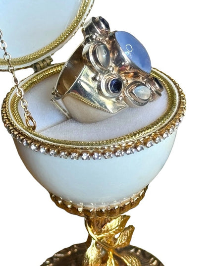 Sajen sterling silver 925 substancial moonstone amethyst chalcedony ring