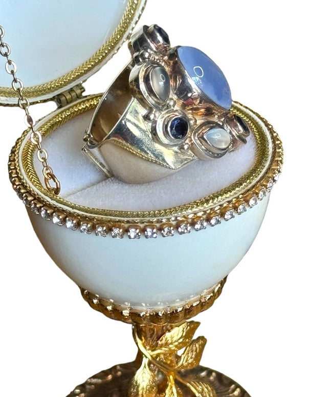 Sajen sterling silver 925 substancial moonstone amethyst chalcedony ring