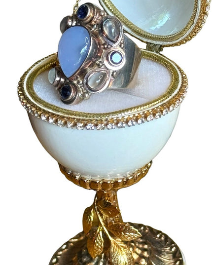 Sajen sterling silver 925 substancial moonstone amethyst chalcedony ring
