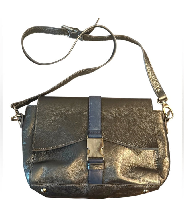 Elegant Alberta Di Canio Silver Metalic & Blue Leather Purse Clutch  Bag Italy