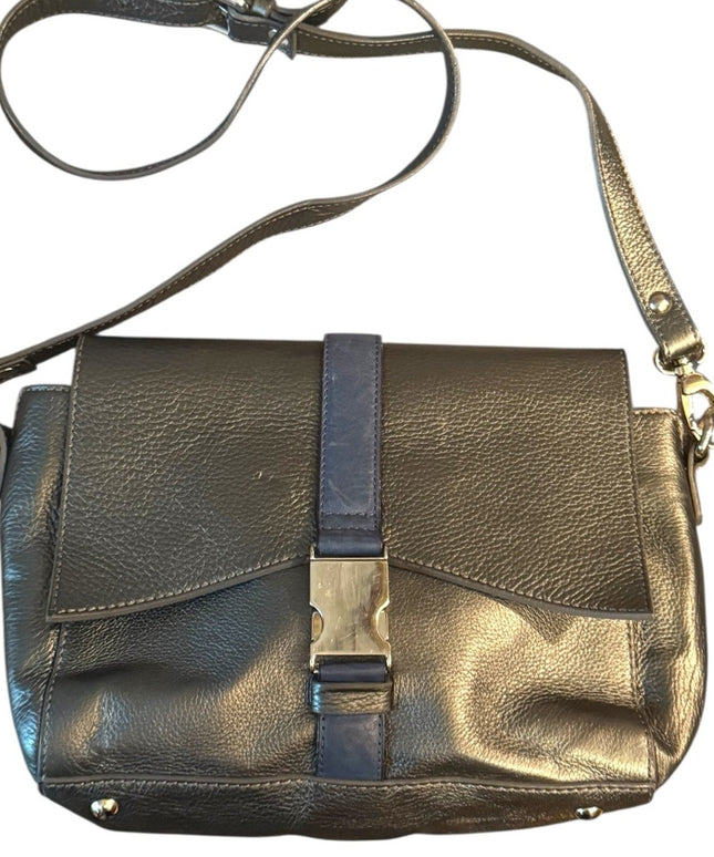 Elegant Alberta Di Canio Silver Metalic & Blue Leather Purse Clutch  Bag Italy