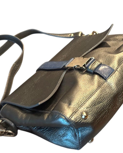 Elegant Alberta Di Canio Silver Metalic & Blue Leather Purse Clutch  Bag Italy