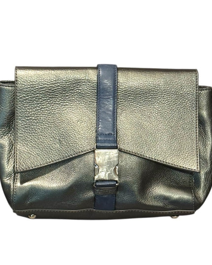 Elegant Alberta Di Canio Silver Metalic & Blue Leather Purse Clutch  Bag Italy