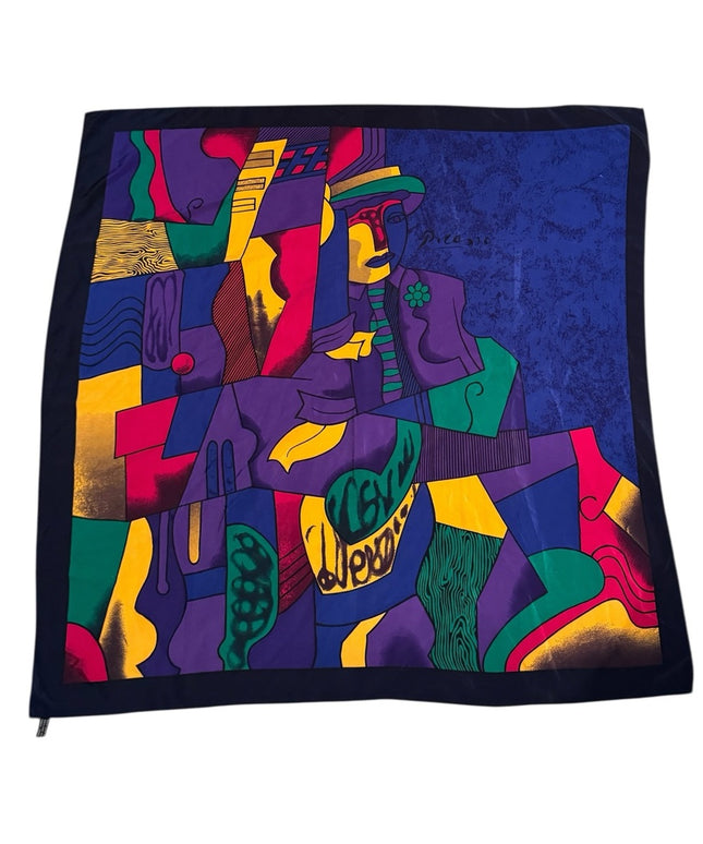 Stunning Vintage 1980s SILK Picaso ITALY Colorful Abstract Large Scarf
