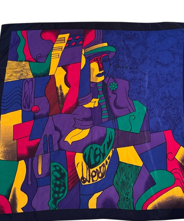 Stunning Vintage 1980s SILK Picaso ITALY Colorful Abstract Large Scarf
