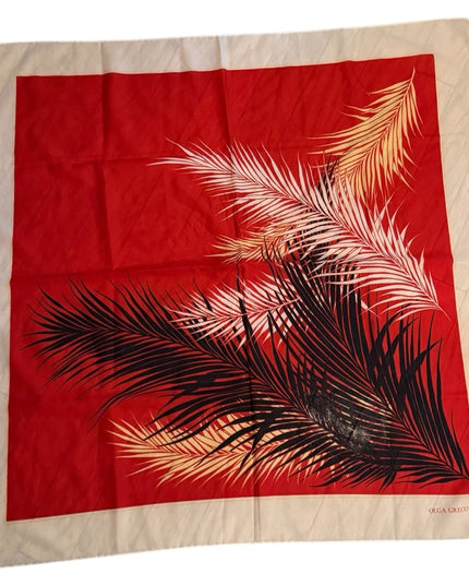 Vintage Floral Red and Black Palm Leaf SILK Scarf Olga Greco