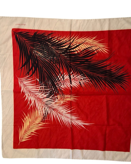 Vintage Floral Red and Black Palm Leaf SILK Scarf Olga Greco