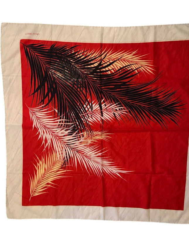 Vintage Floral Red and Black Palm Leaf SILK Scarf Olga Greco