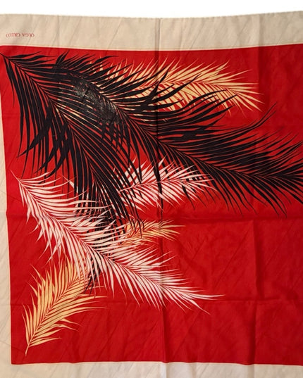 Vintage Floral Red and Black Palm Leaf SILK Scarf Olga Greco
