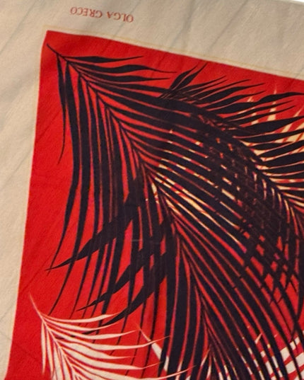 Vintage Floral Red and Black Palm Leaf SILK Scarf Olga Greco