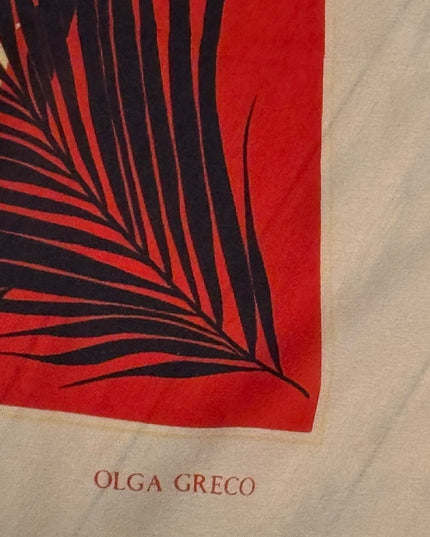 Vintage Floral Red and Black Palm Leaf SILK Scarf Olga Greco