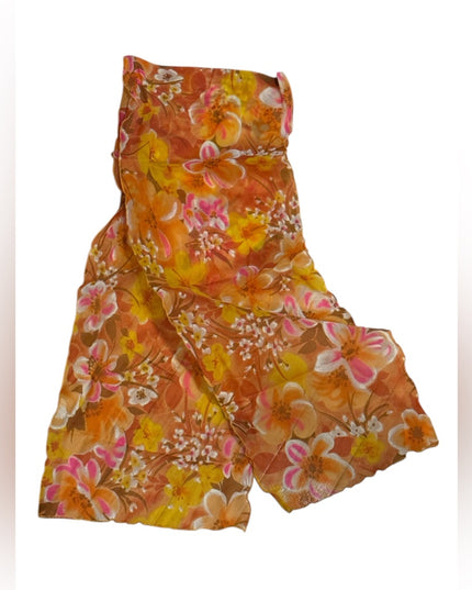 Vintage 1960s Chiffon Floral Orange and Pink Scarf