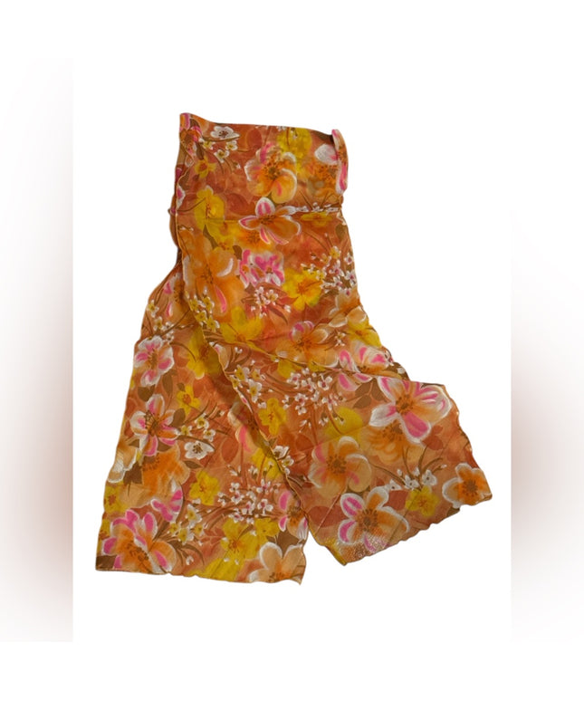 Vintage 1960s Chiffon Floral Orange and Pink Scarf