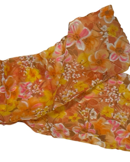 Vintage 1960s Chiffon Floral Orange and Pink Scarf