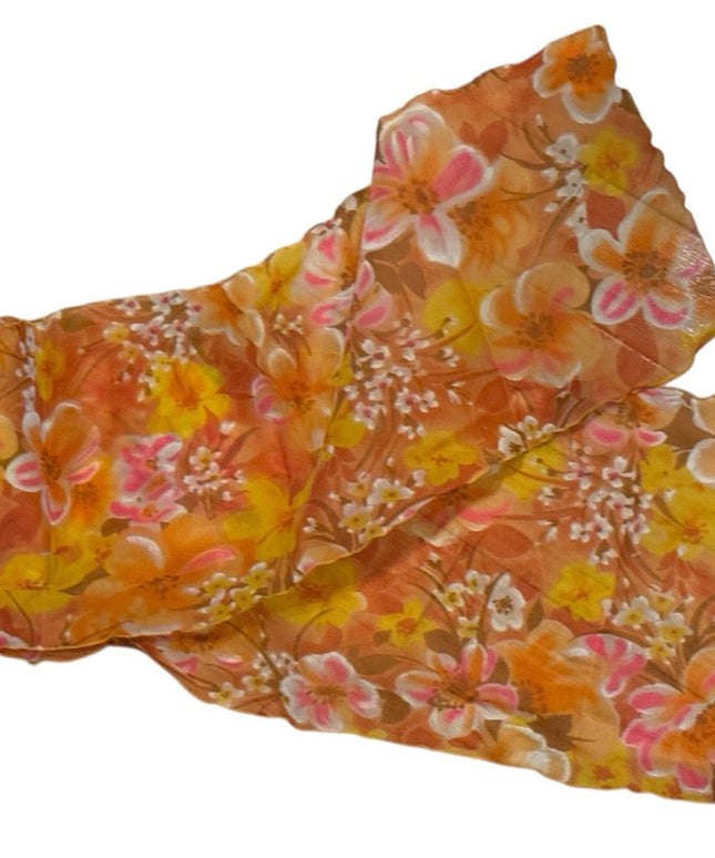 Vintage 1960s Chiffon Floral Orange and Pink Scarf